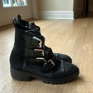 Dolce Vita Black Leather Biker Boots Silver Buckles Zippers Size 6.5